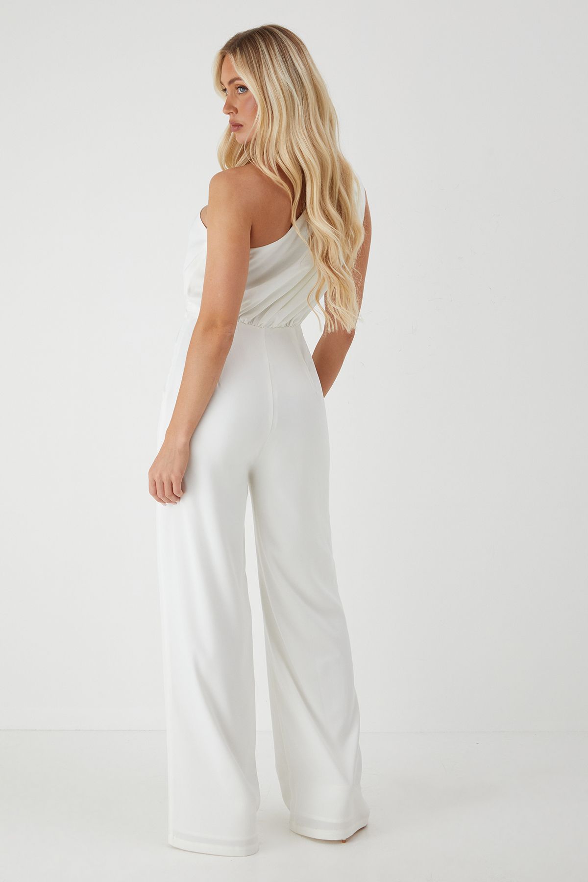 MissPap Knot Detail Asymmetric Neck Wide Leg Jumpsuit White image 3