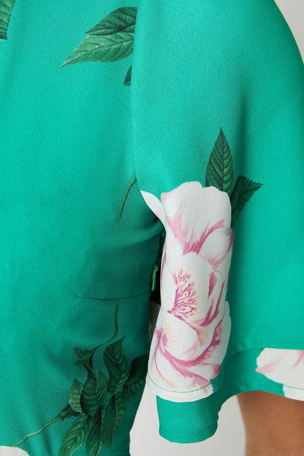 Dorothy Perkins Tall Green Floral Flutter Sleeve Midi Dress Green image 5