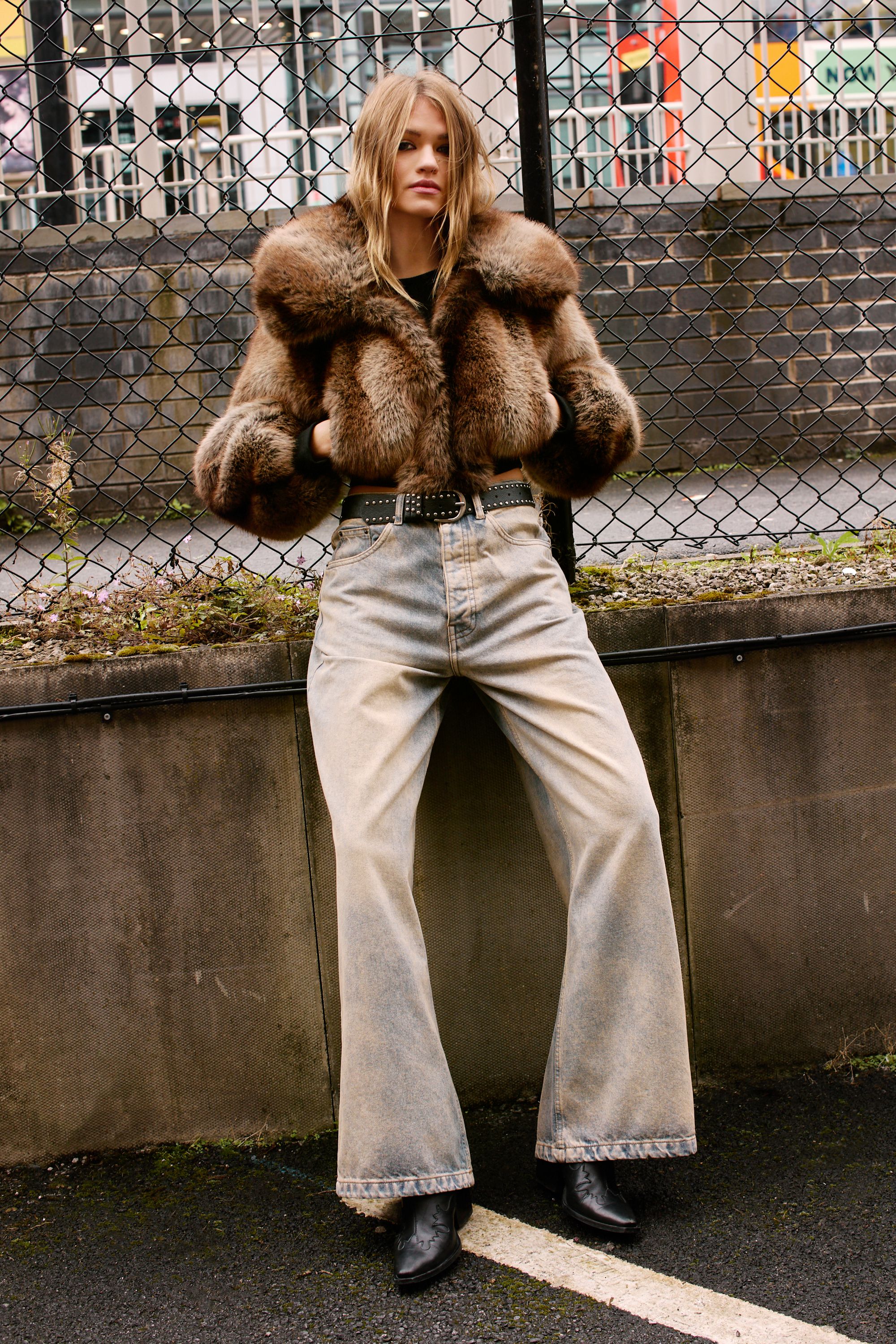 NastyGal Premium Tipped Natural Faux Fur Bomber Coat Brown image 2