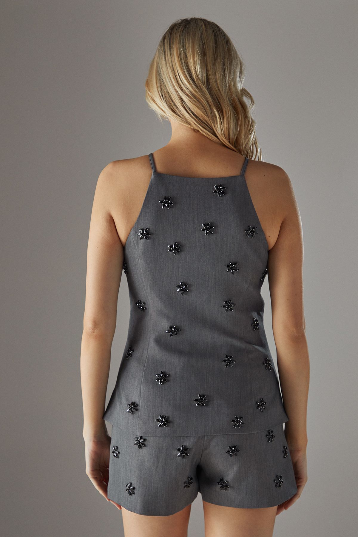 Warehouse Embellished Square Neck Top Grey image 4