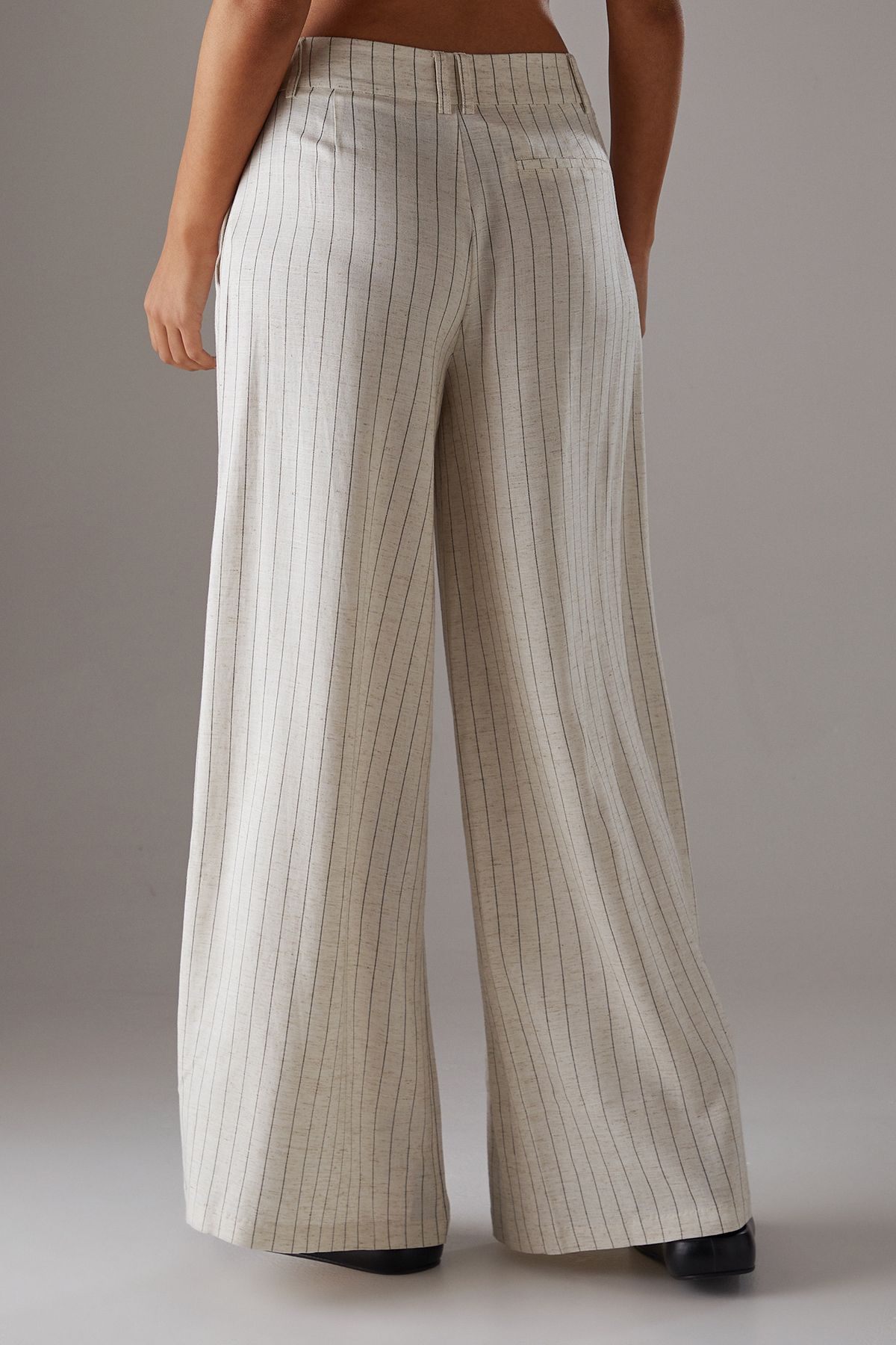 Warehouse Linen Look Pinstripe Tailored Trousers Natural image 4