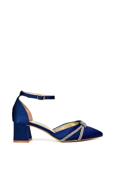 XY London 'Sarah' Ankle Strap Pointed Toe Diamante Mid Block Heels