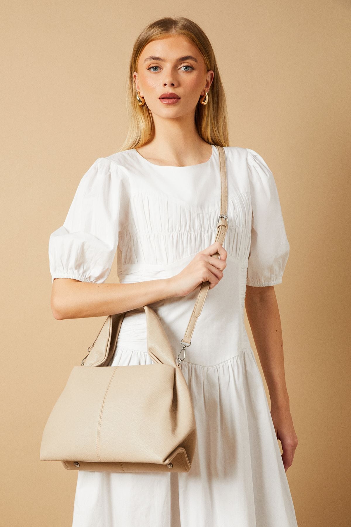 Oasis Penny Faux Leather Grab Bag With Adjustable strap Taupe image 1