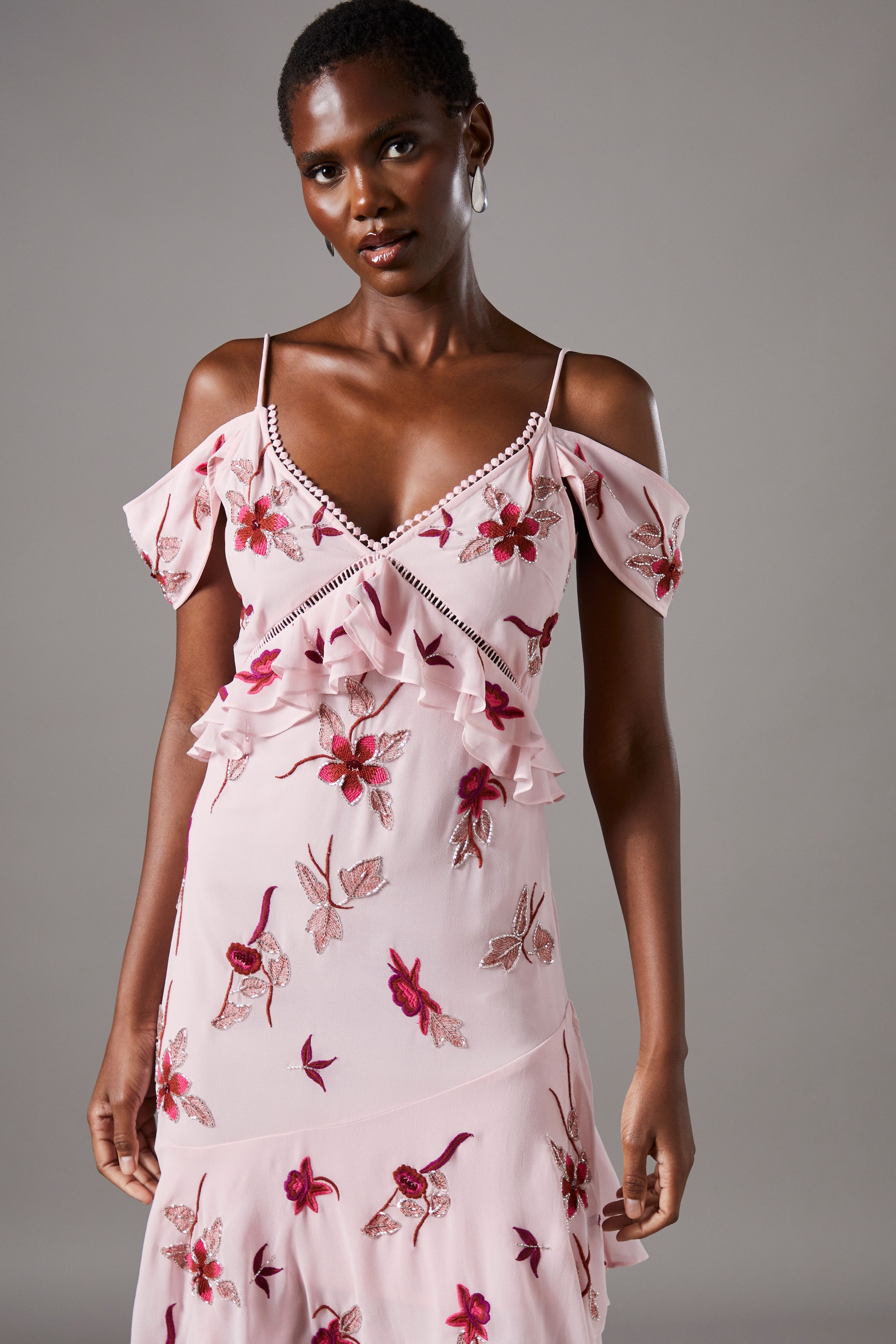 Coast Sequin Embellished Off Shoulder Midi Wedding Guest Dress Pale Pink image 2