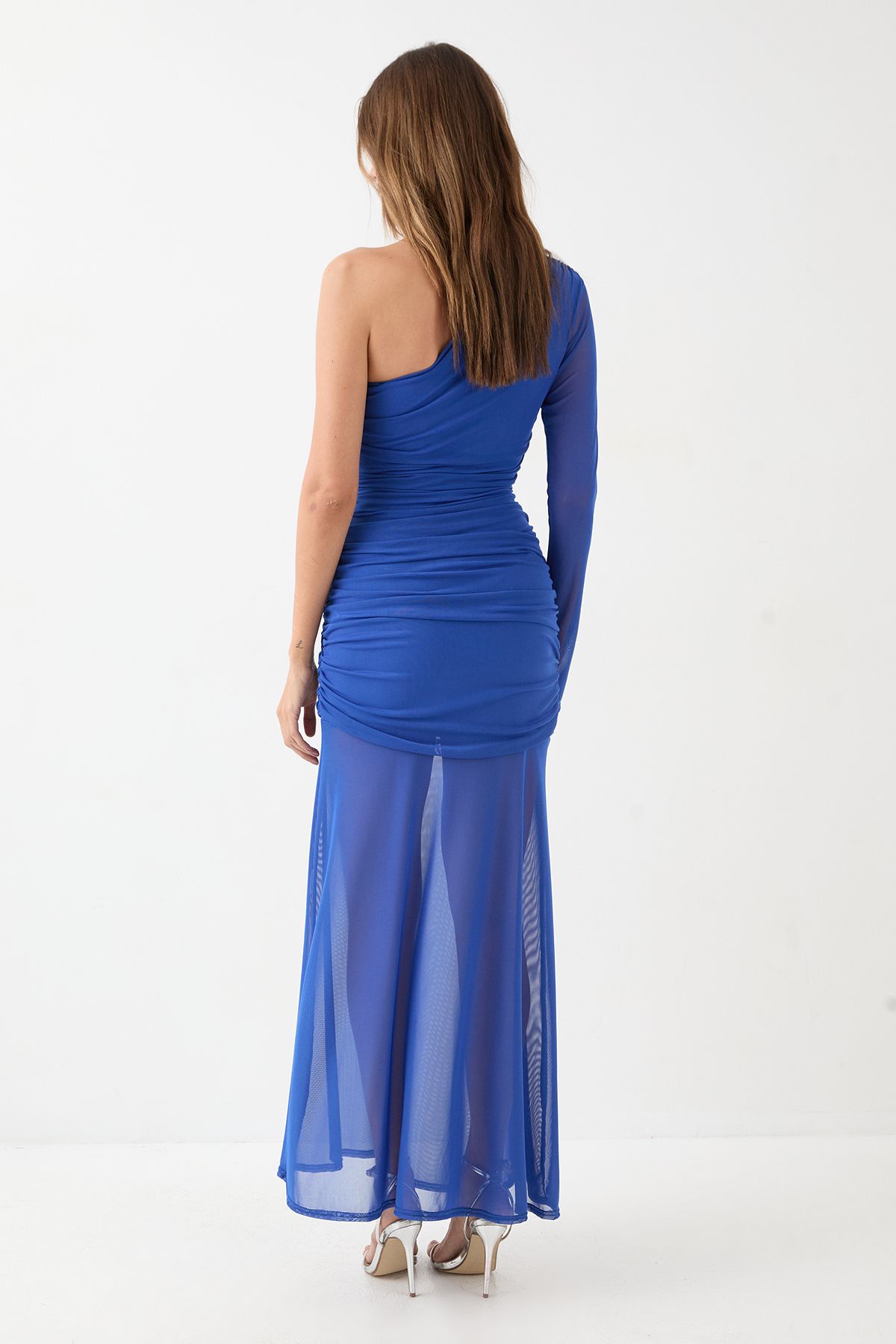 MissPap Mesh Ruched One Shoulder Maxi Dress Cobalt image 3