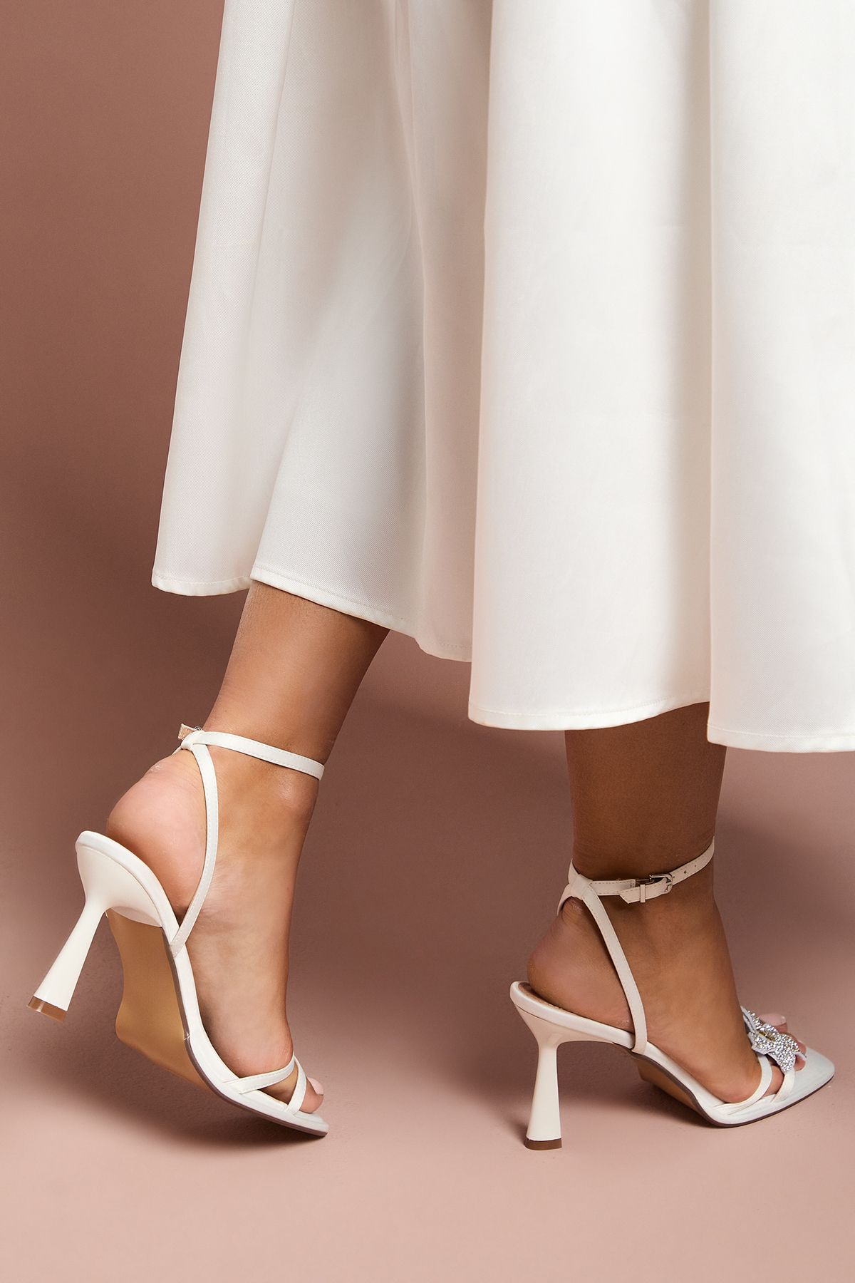 Coast Bridal Wide Fit Taleesa Satin Diamante Corsage Detail High Heel Platform Sandals White image 3