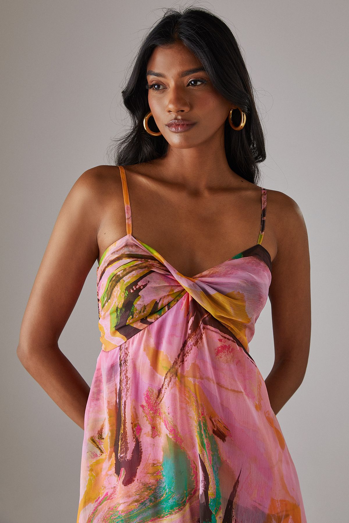 Warehouse Chiffon Asymmetric Double Layer Bandeau Maxi Dress Multi image 2