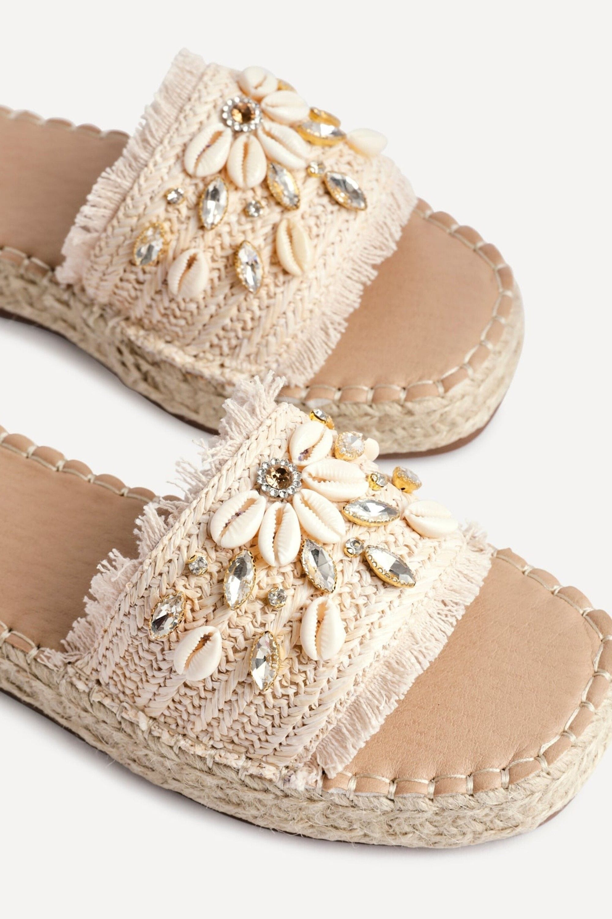 Linzi Seaside Beige Raffia Embellished Sliders image 4