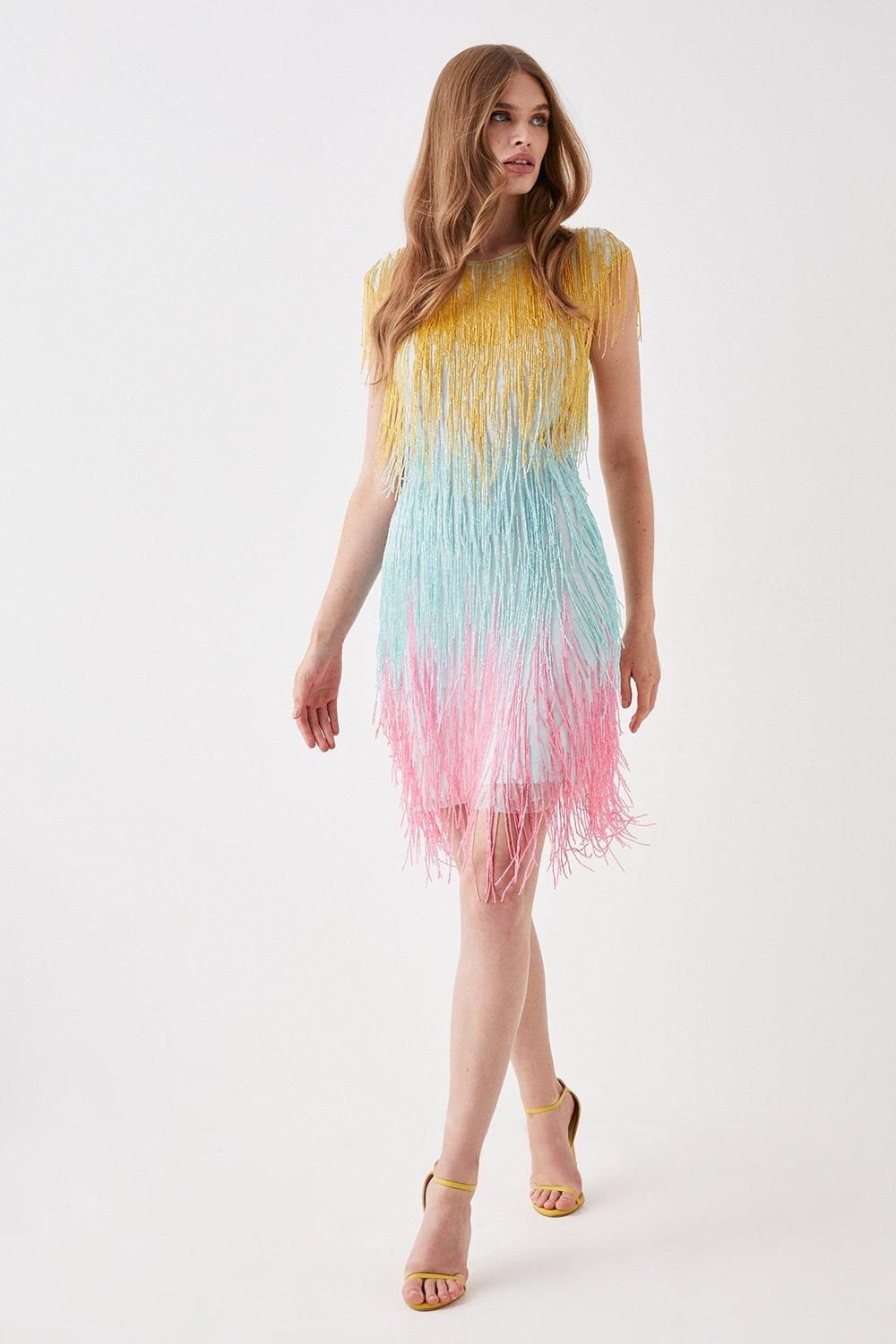 Coast Beaded Fringe Colourblock Mini Dress Multi image 2