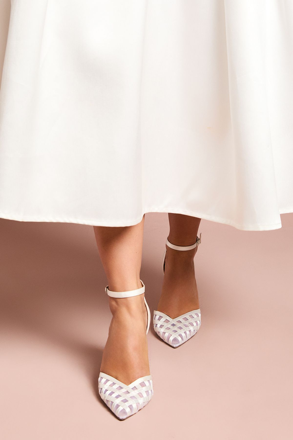 Coast Bridal Sophia Satin & Mesh Detail high Stiletto Heel Court Shoes Ivory image 3