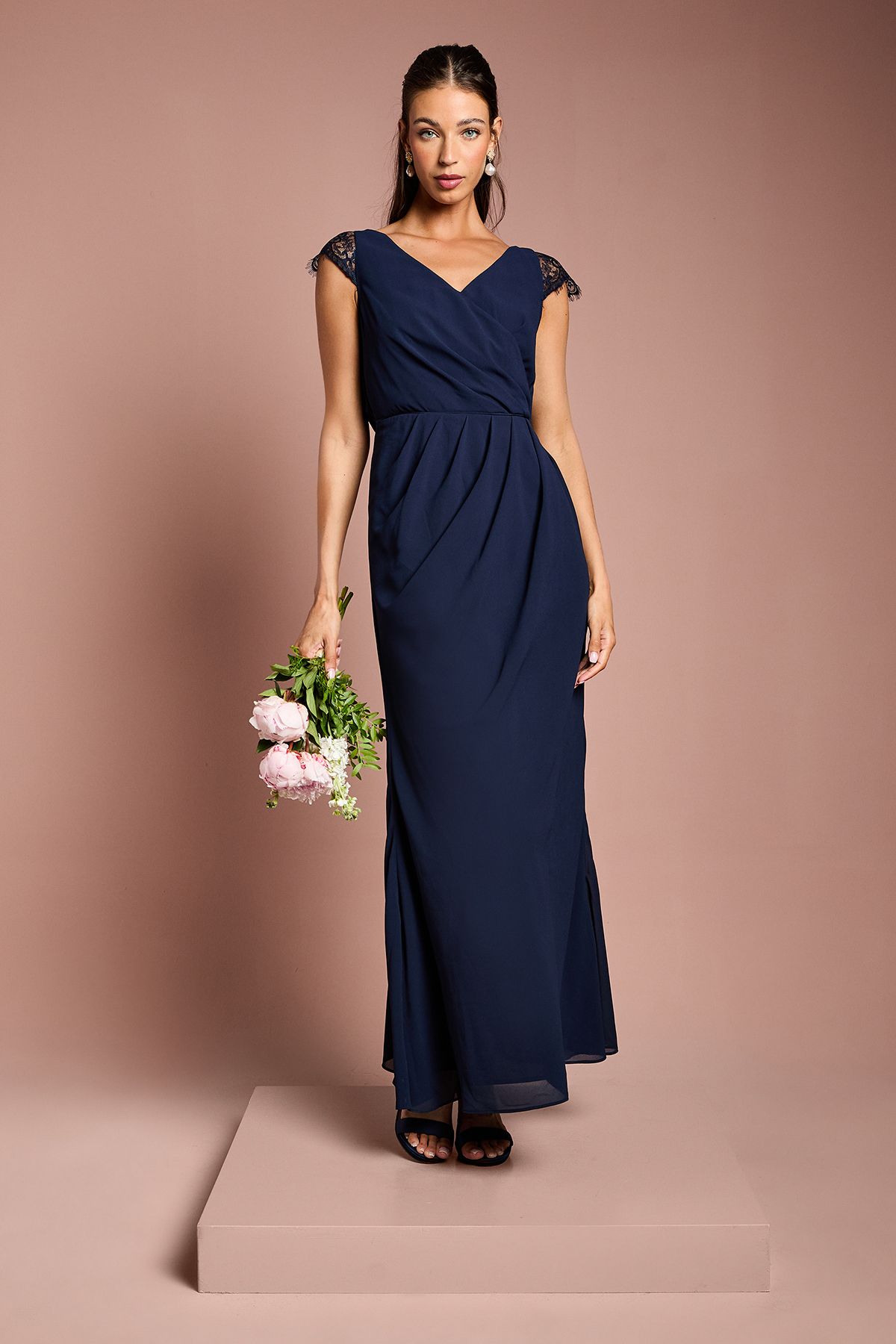 Coast Georgette and Lace Detail Wrap Effect Maxi Bridesmaid Dress Navy image 1