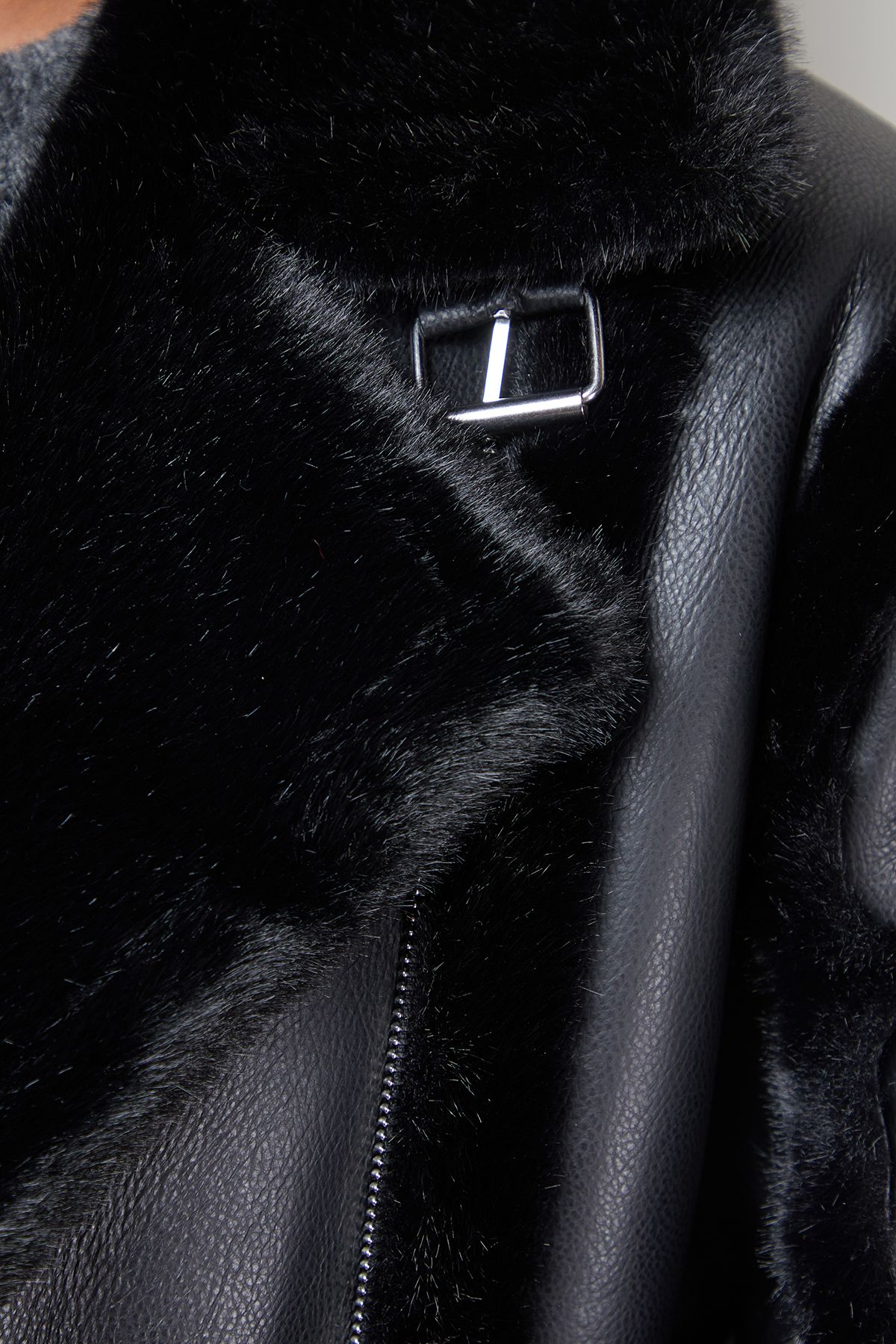 Oasis Shearling PU Aviator Jacket Black image 5