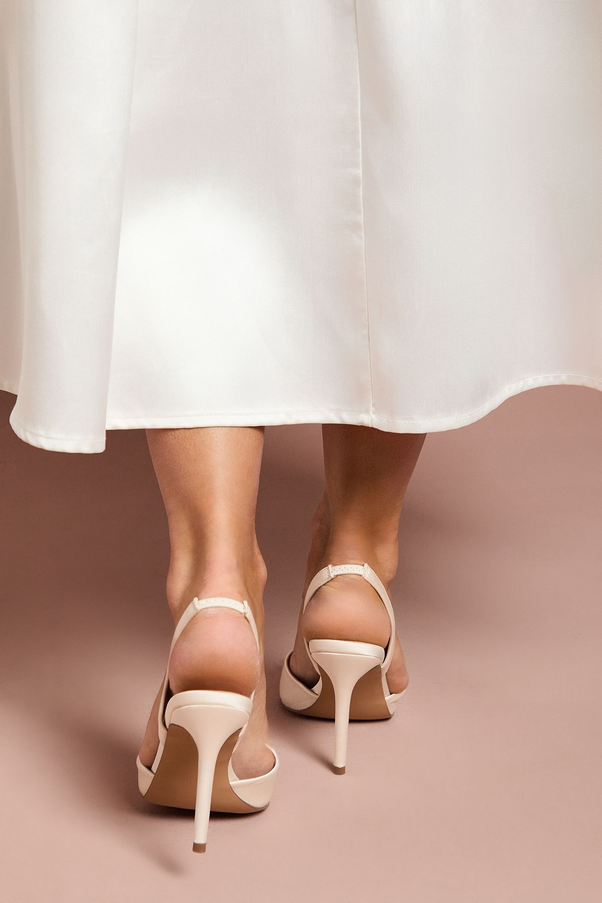 Coast Bridal Selene Satin Pearl Trim Slingback High Heel Court Shoes Ivory image 3