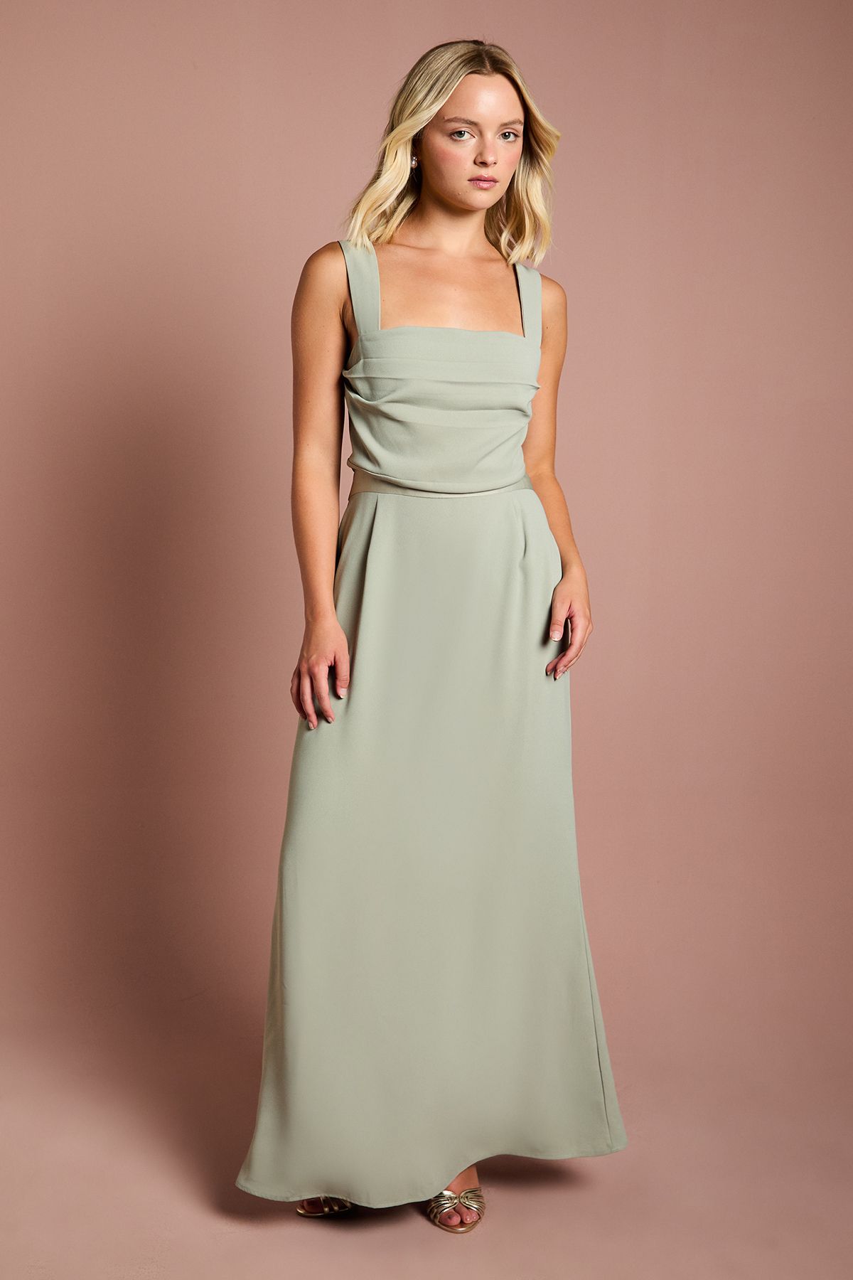 Coast Teen Strappy Pleat Detail Bridesmaid Dress Sage image 1