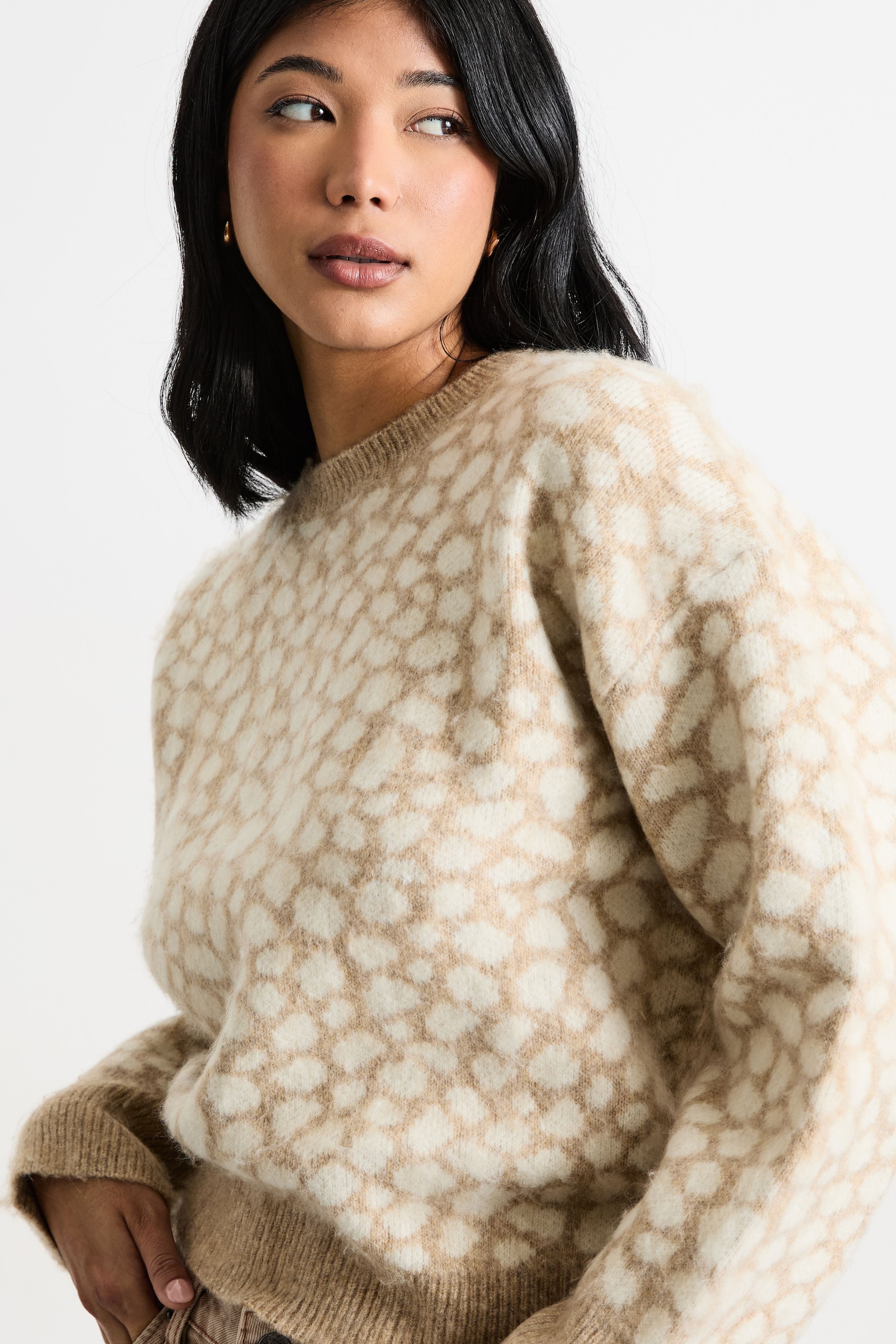 Warehouse Deer Jacquard Knit Jumper Neutral image 2