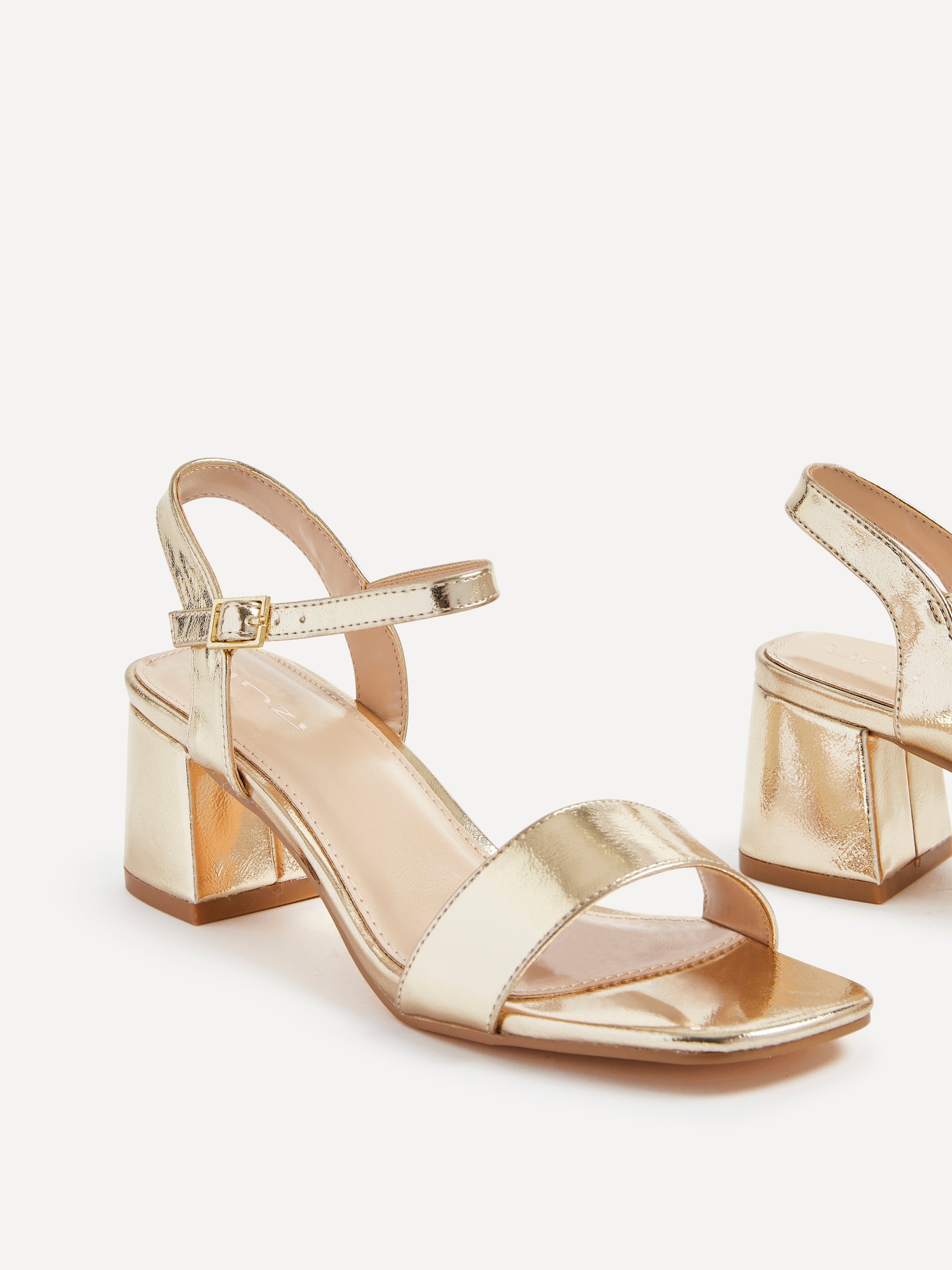 Linzi Darcie Gold Faux Leather Low Chunky Block Heeled Sandal image 4