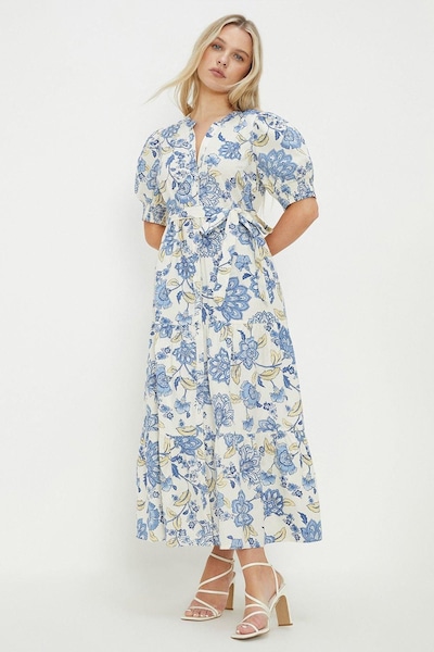 Dorothy Perkins Petite Ivory Poplin Floral Print Shirt Dress Ivory