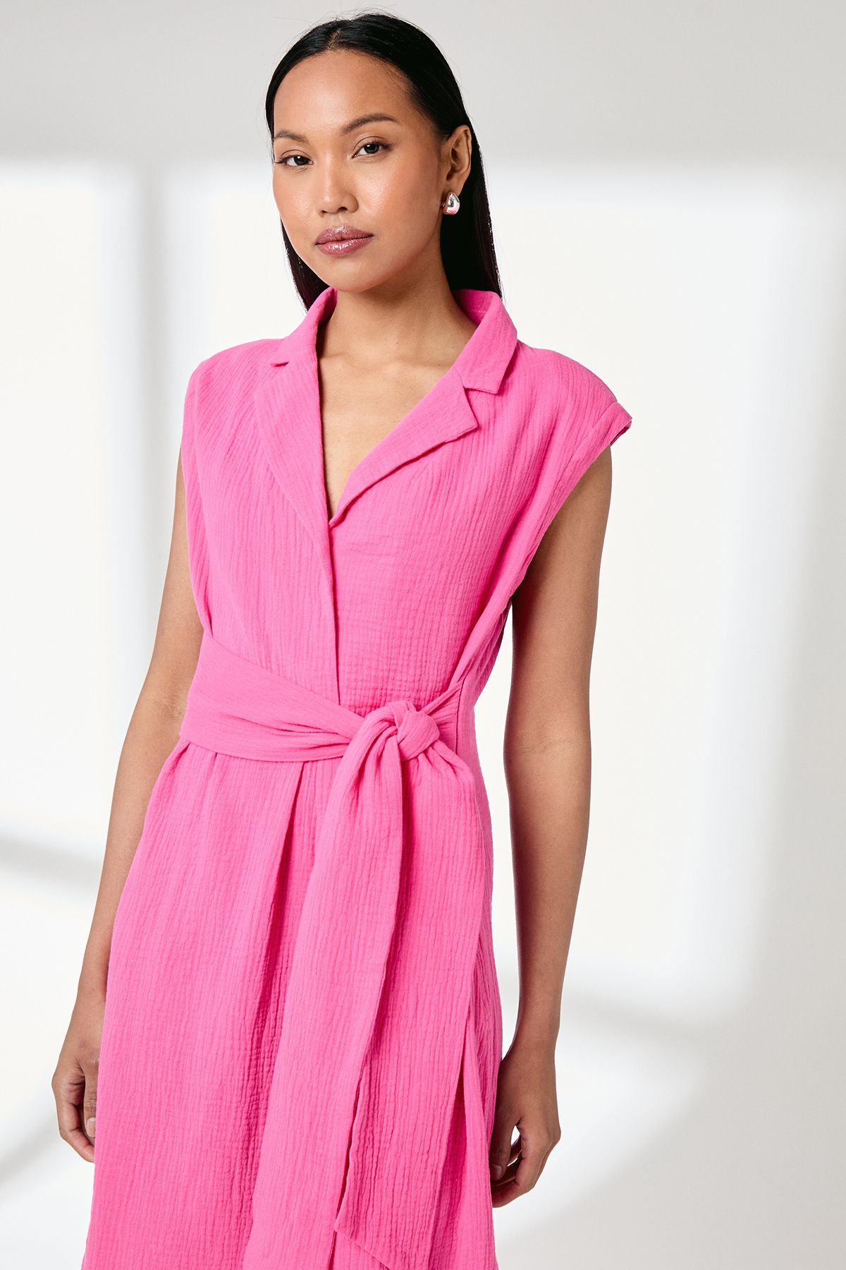 Principles Pink Gauze Tie Front Midi Dress Pink image 2