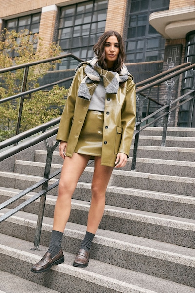 NastyGal Vinyl High Clean Longline Jacket Olive