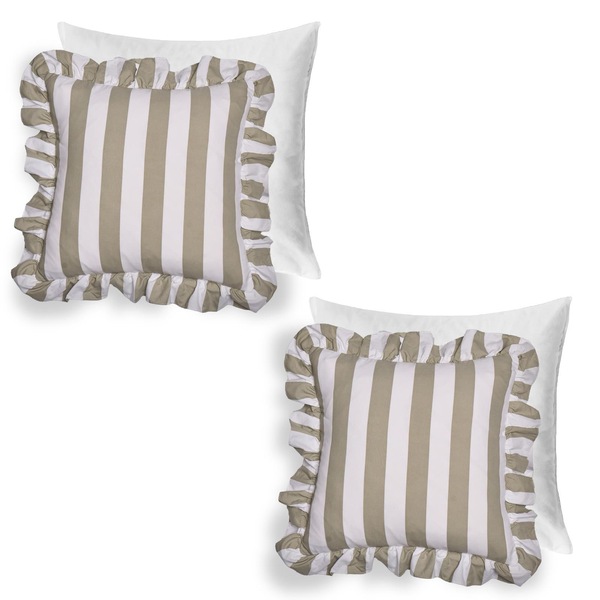 OHS 2 Pack Stripe Frill Filled Cushion Cover