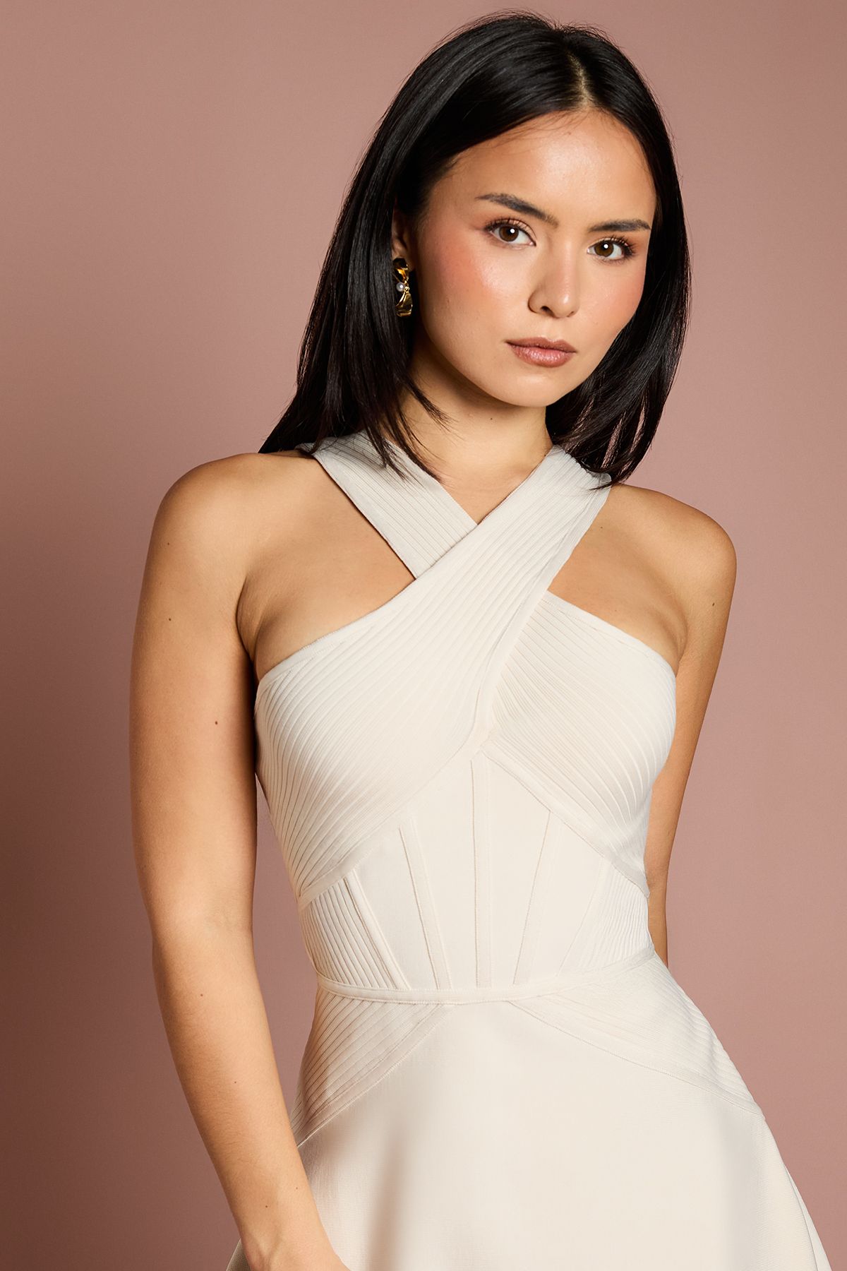 Coast Petite Bandage Cross Neck Midi Dress Stone image 2