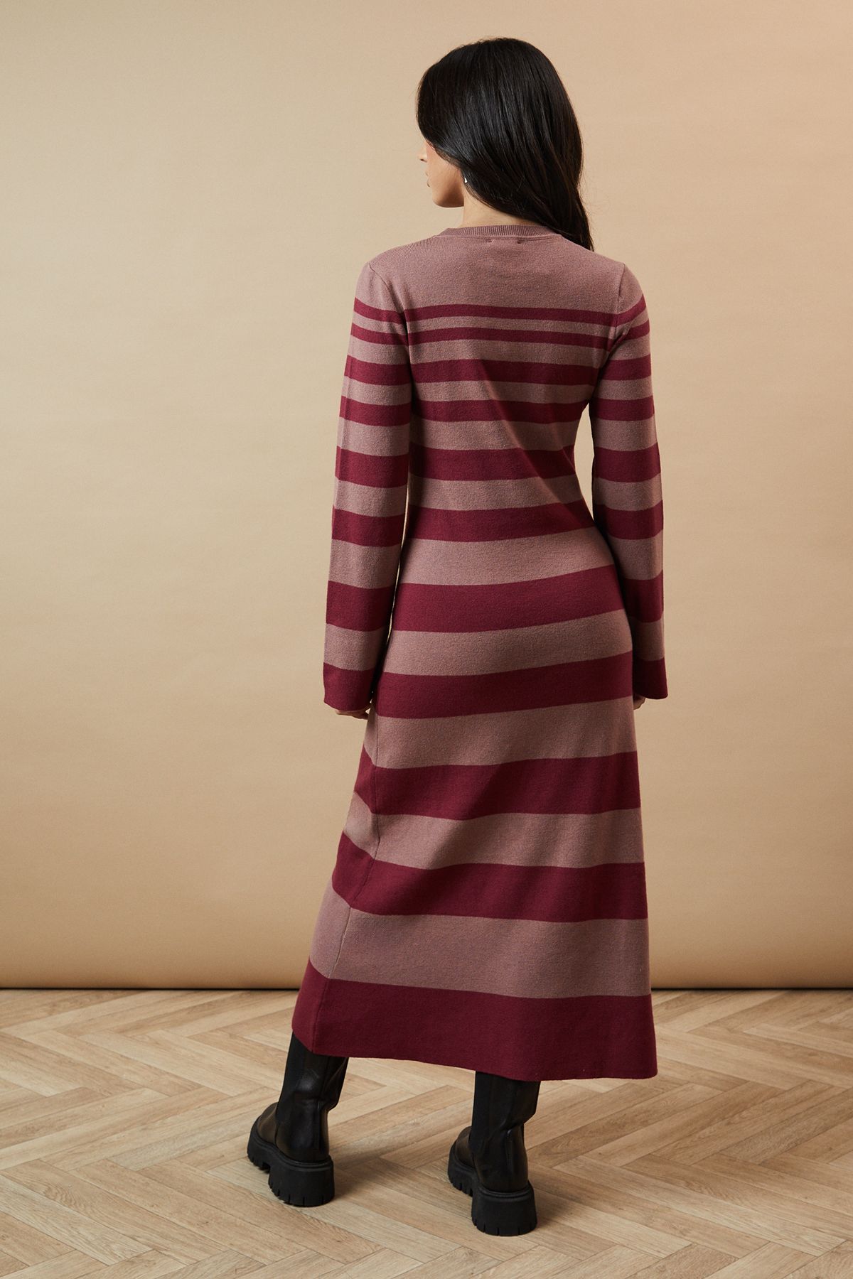 Oasis Striped Knitted Midi Dress Desert Rose image 3