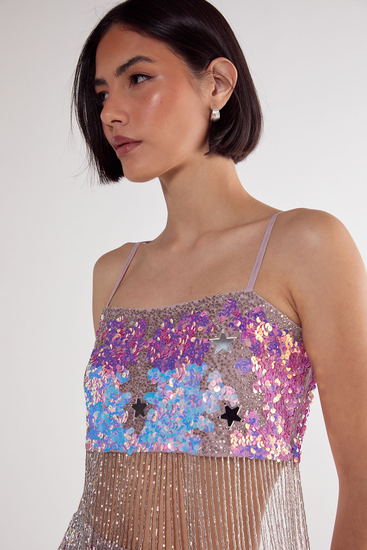 NastyGal Star Sequin Tassel Bralet Pink image 3