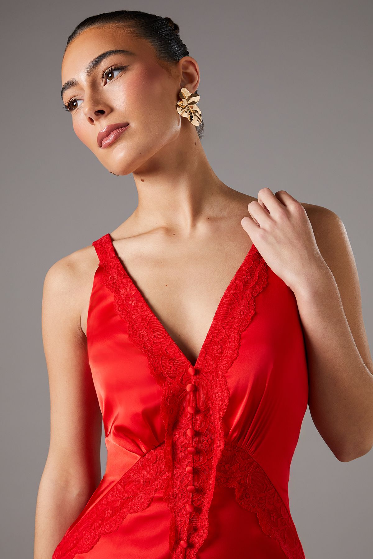 Coast Lace Trim Maxi Dress Red image 3