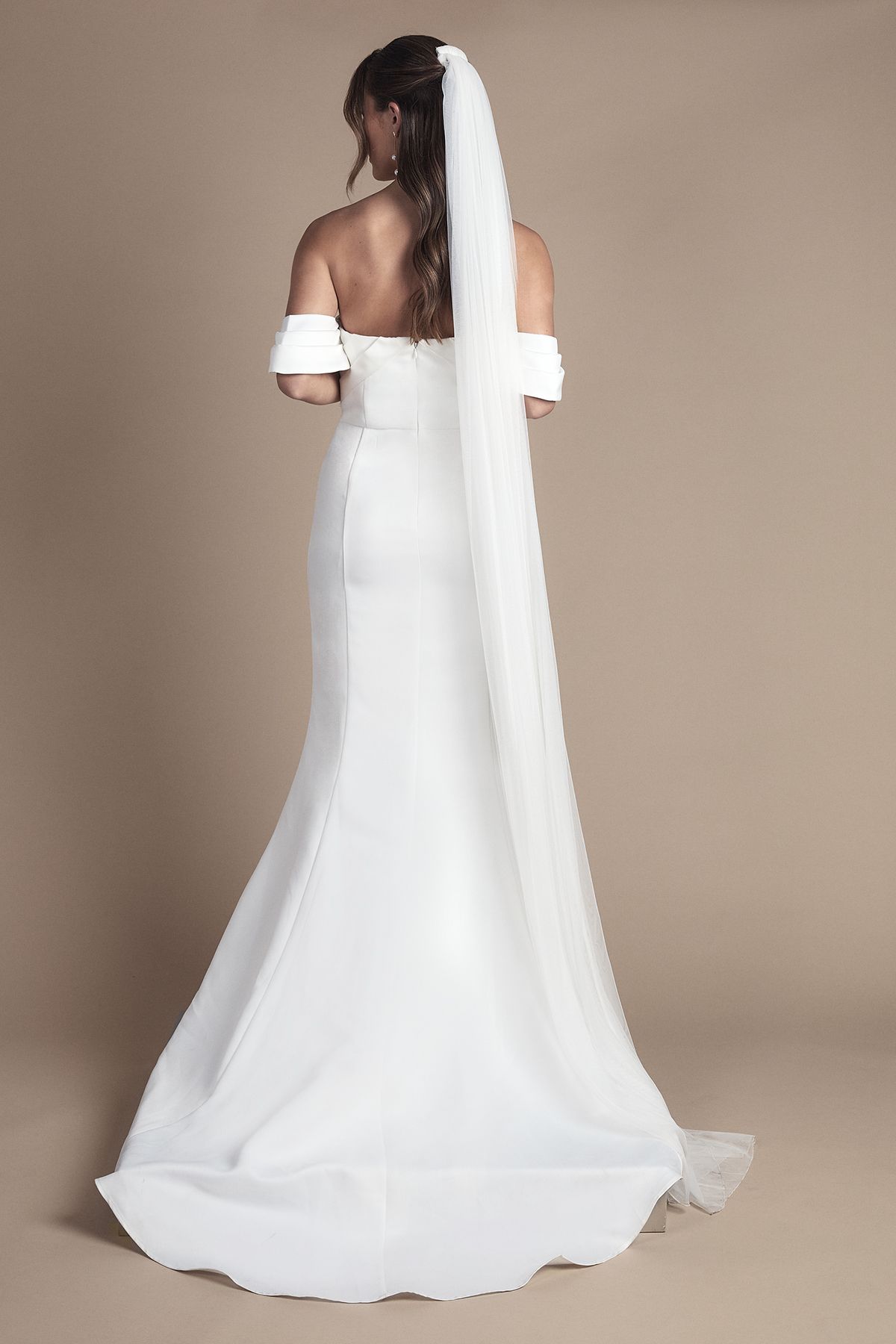 Coast Bardot Twist Structured Satin Maxi Wedding Dress with Fishtail Train White image 3