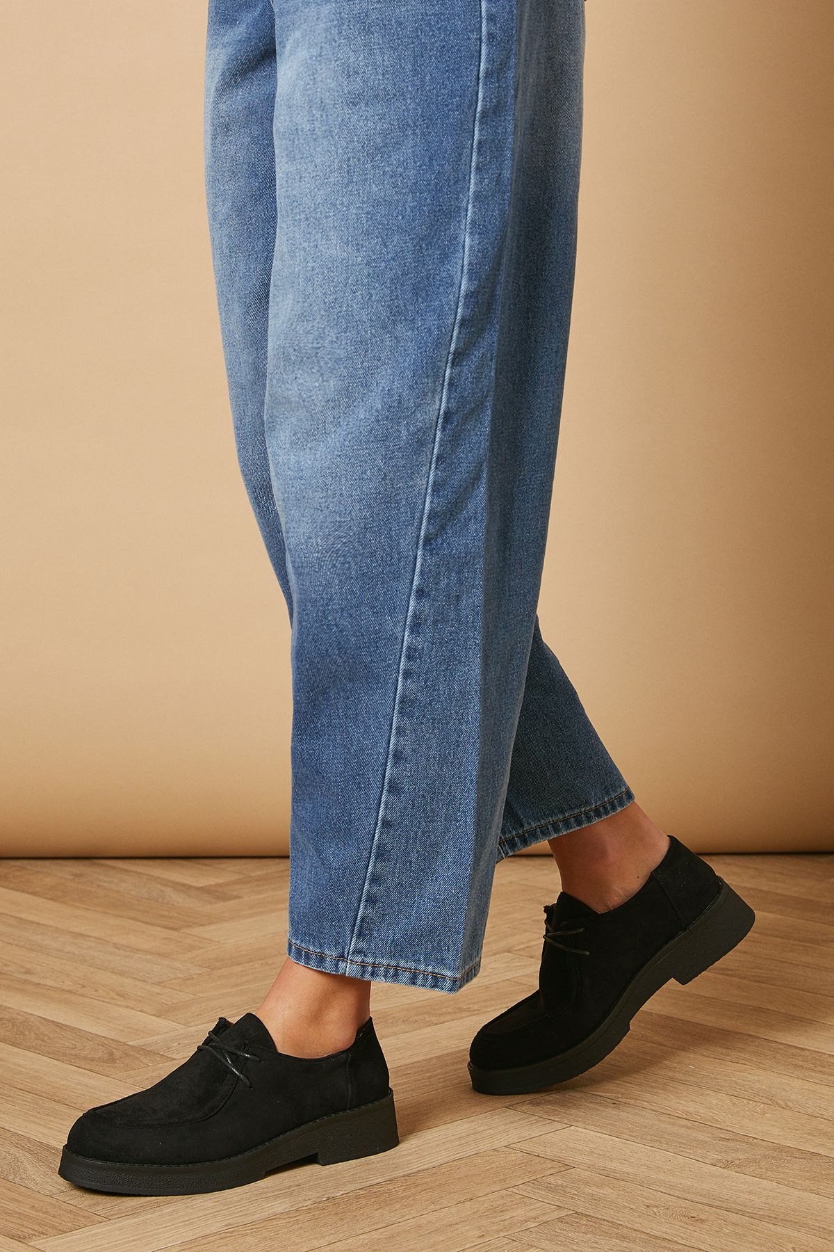 Oasis Lucina Faux Suede Lace Up Chunky Shoes Natural Black image 3