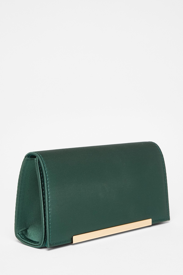 Quiz Green Satin Long Clutch Bag