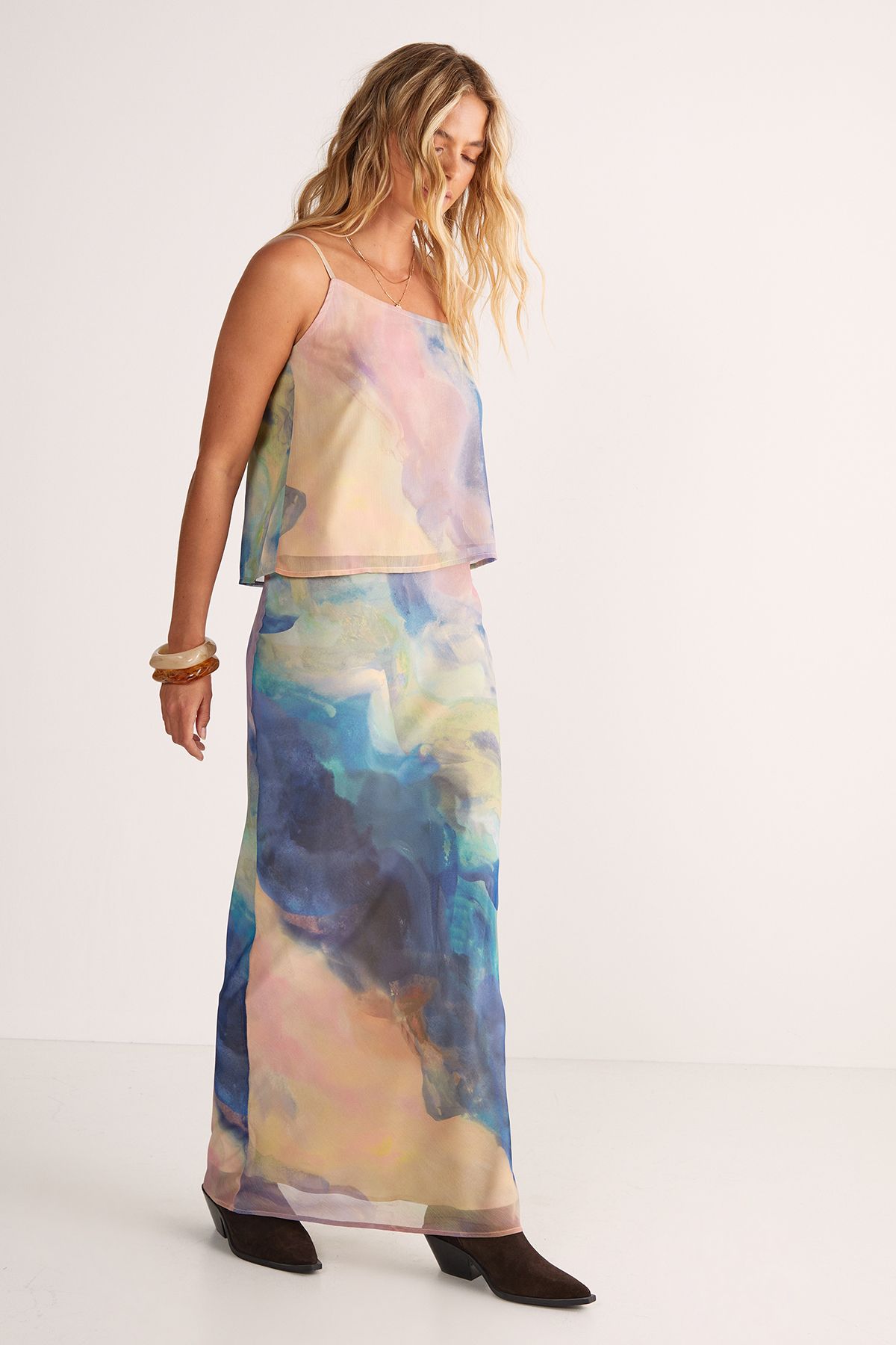 NastyGal Chiffon Marble Print Cami Top Multi image 3