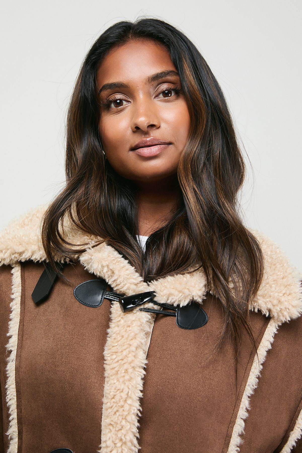 Oasis Shearling Trim Aviator Jacket Chocolate image 4