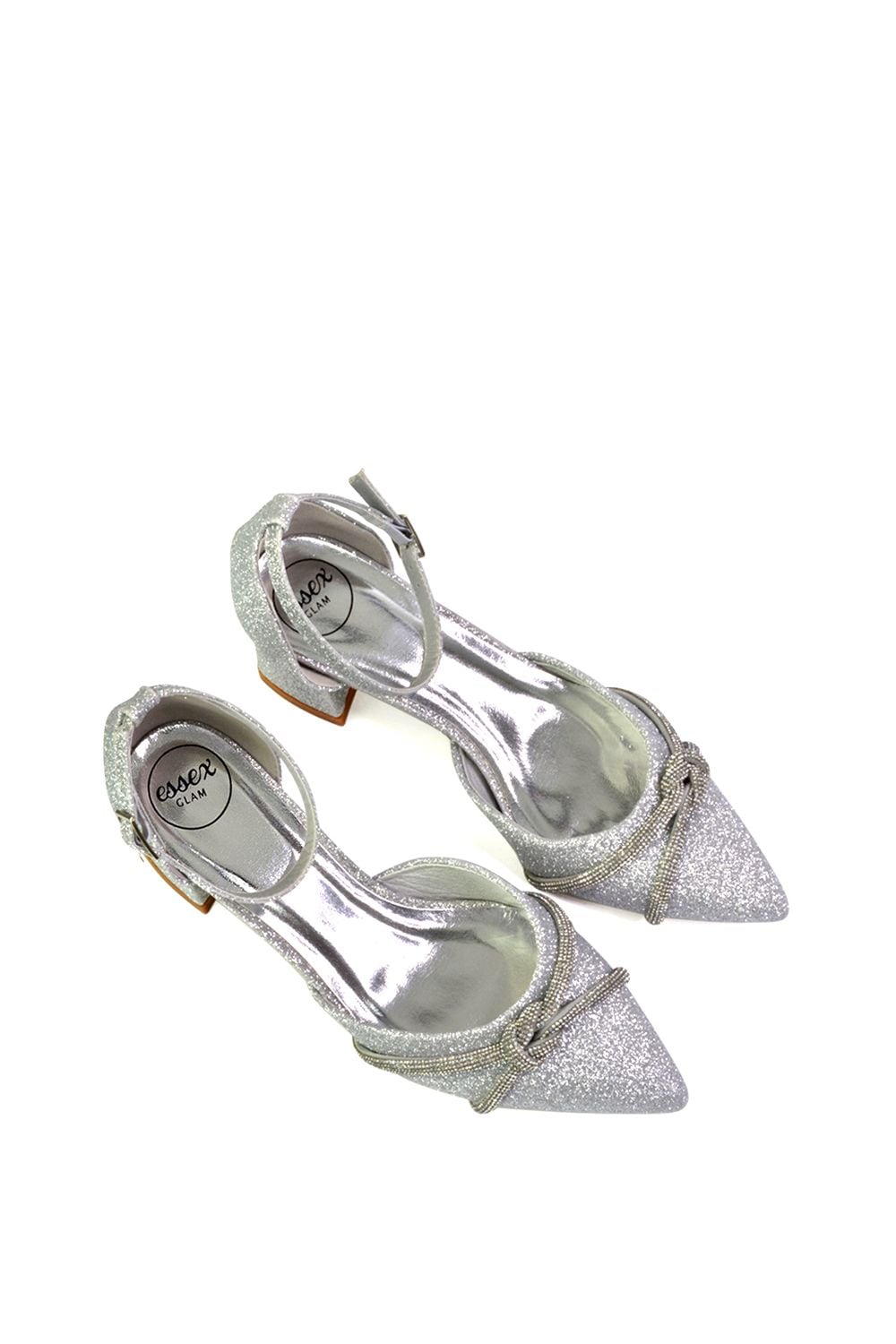 XY London 'Sarah' Ankle Strap Pointed Toe Diamante Mid Block Heels image 4