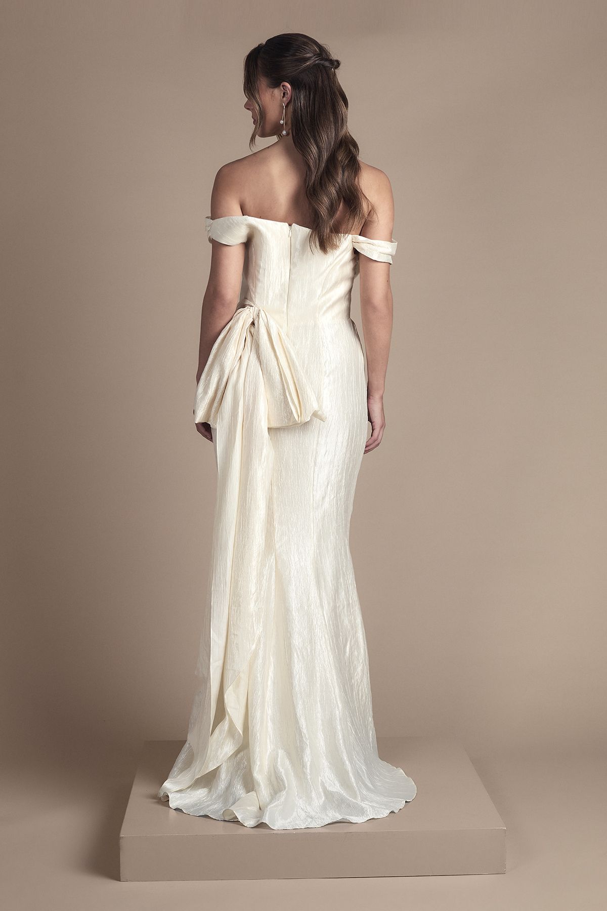 Coast Draped Corset Bow Maxi Wedding Dress Ivory