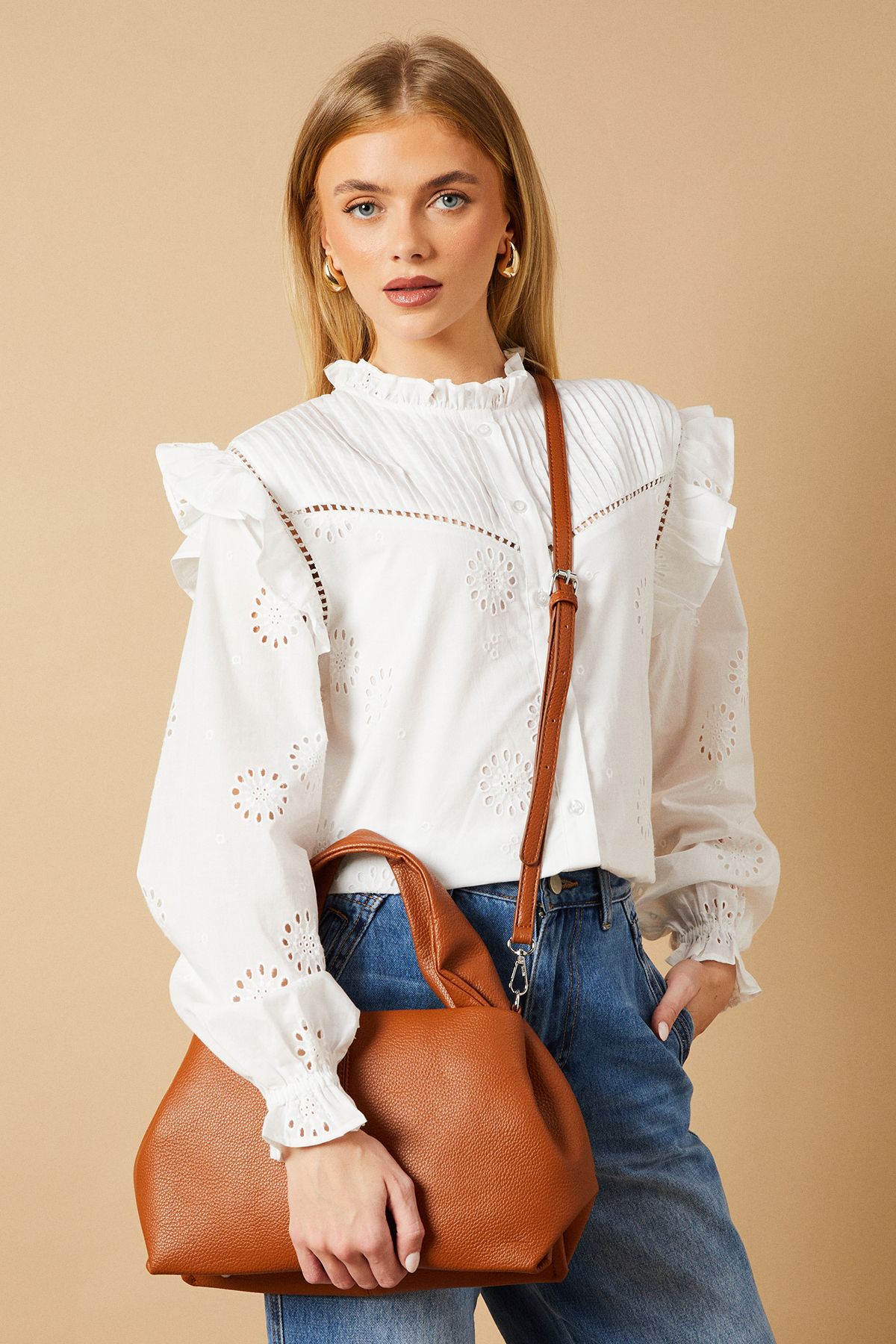 Oasis Penny Faux Leather Grab Bag With Adjustable strap Tan image 2