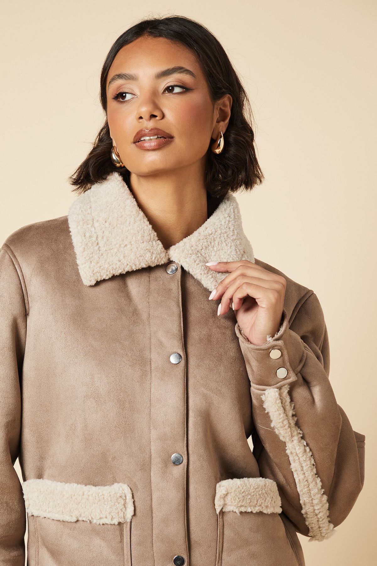 Dorothy Perkins Tall Pocket Aviator Jacket Taupe image 4