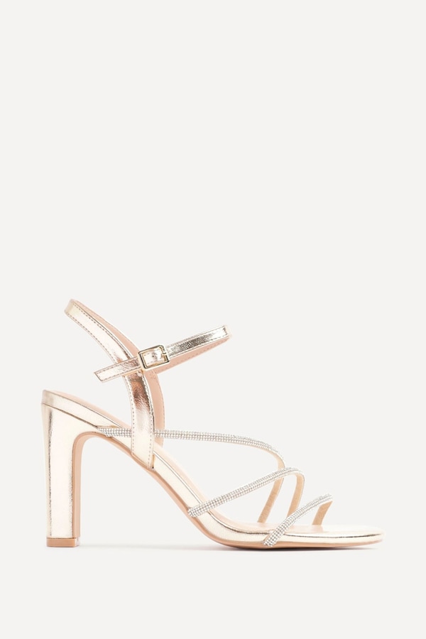 Linzi Matilda Gold Faux Leather Diamante Block Heel