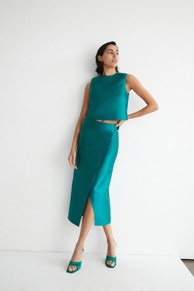 Warehouse Satin Twill Utility Detail Maxi Skirt Green