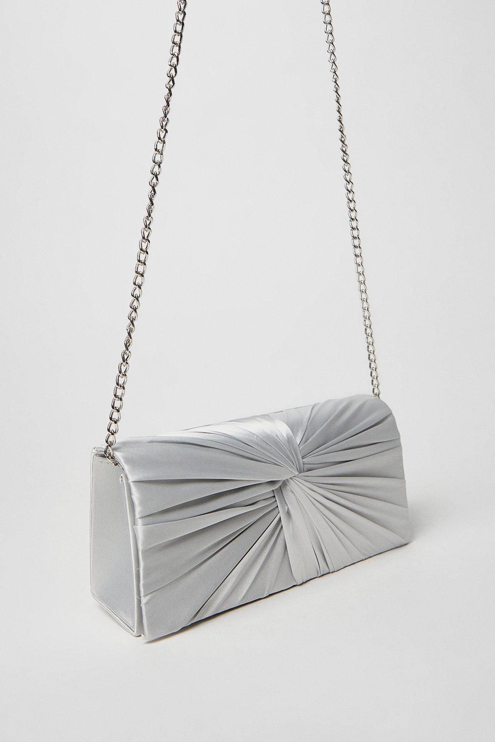 Dorothy Perkins Beauty Twist Front Satin Clutch Bag Silver image 3