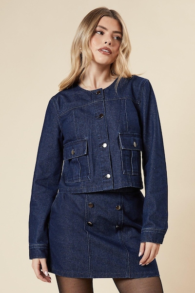 Dorothy Perkins Cropped Collarless Jacket Indigo