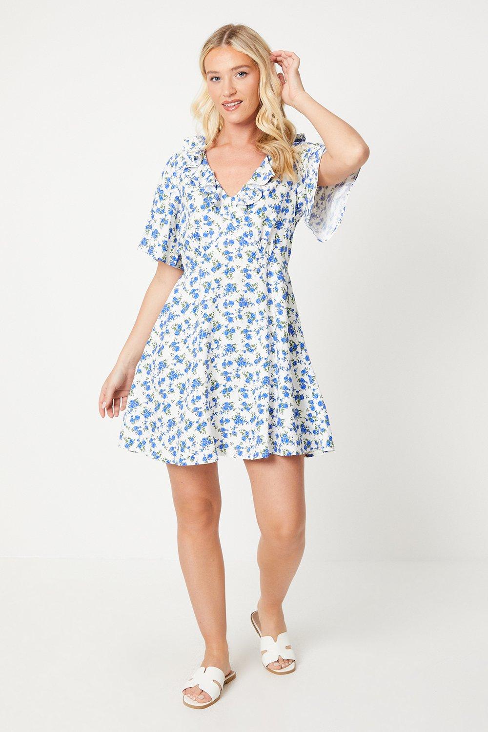 Dorothy Perkins Ivory Ditsy Flutter Sleeve Frill Mini Dress Ivory image 2