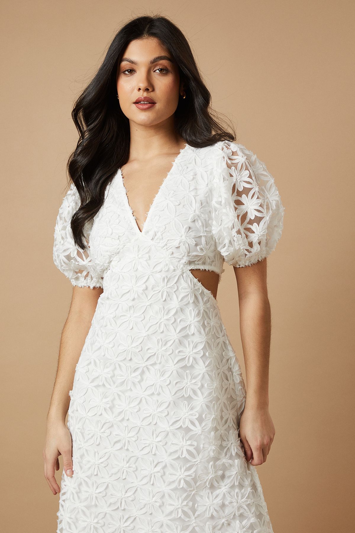 Oasis Textured Cutout Detail Midi Dress White image 3