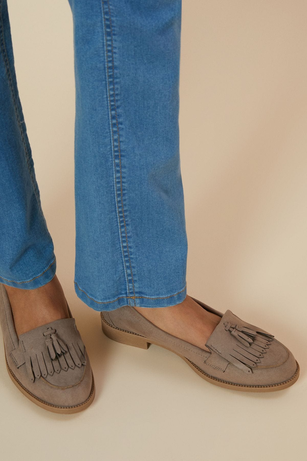 Dorothy Perkins Wide Fit Leigh Fringe Loafers Taupe image 2