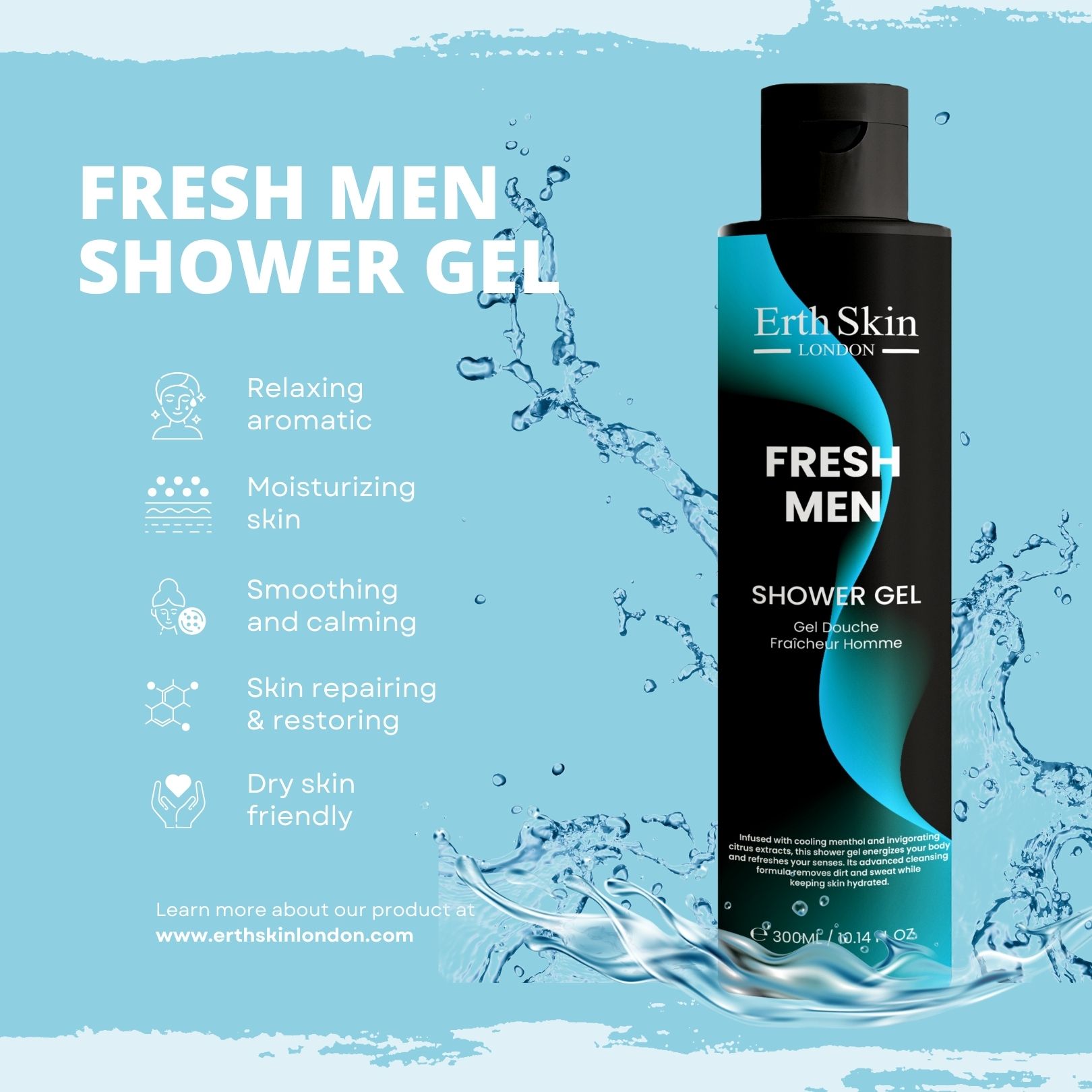 Erth Skin London Fresh Men Shower Gel 300ml image 2