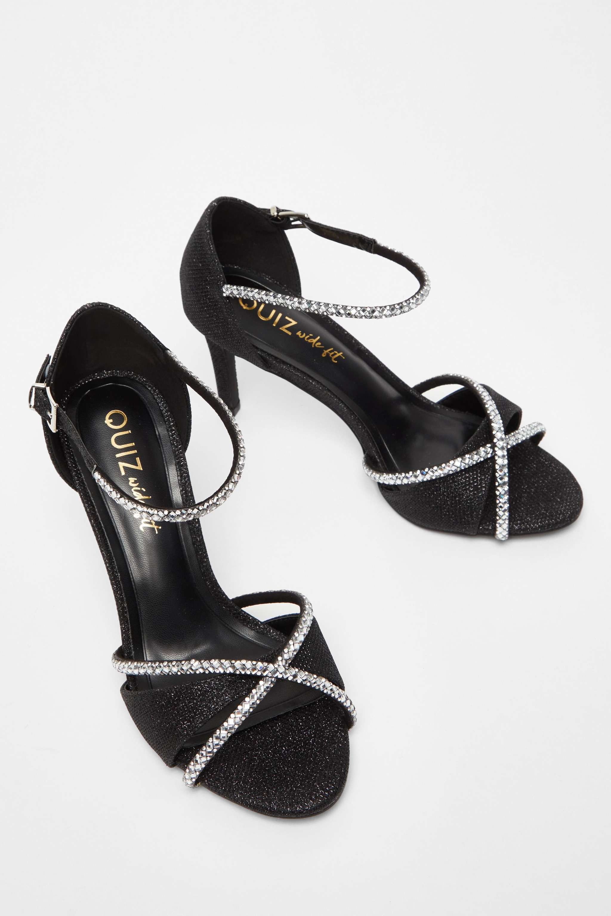 Quiz Black Wide Fit Diamante Heels image 2