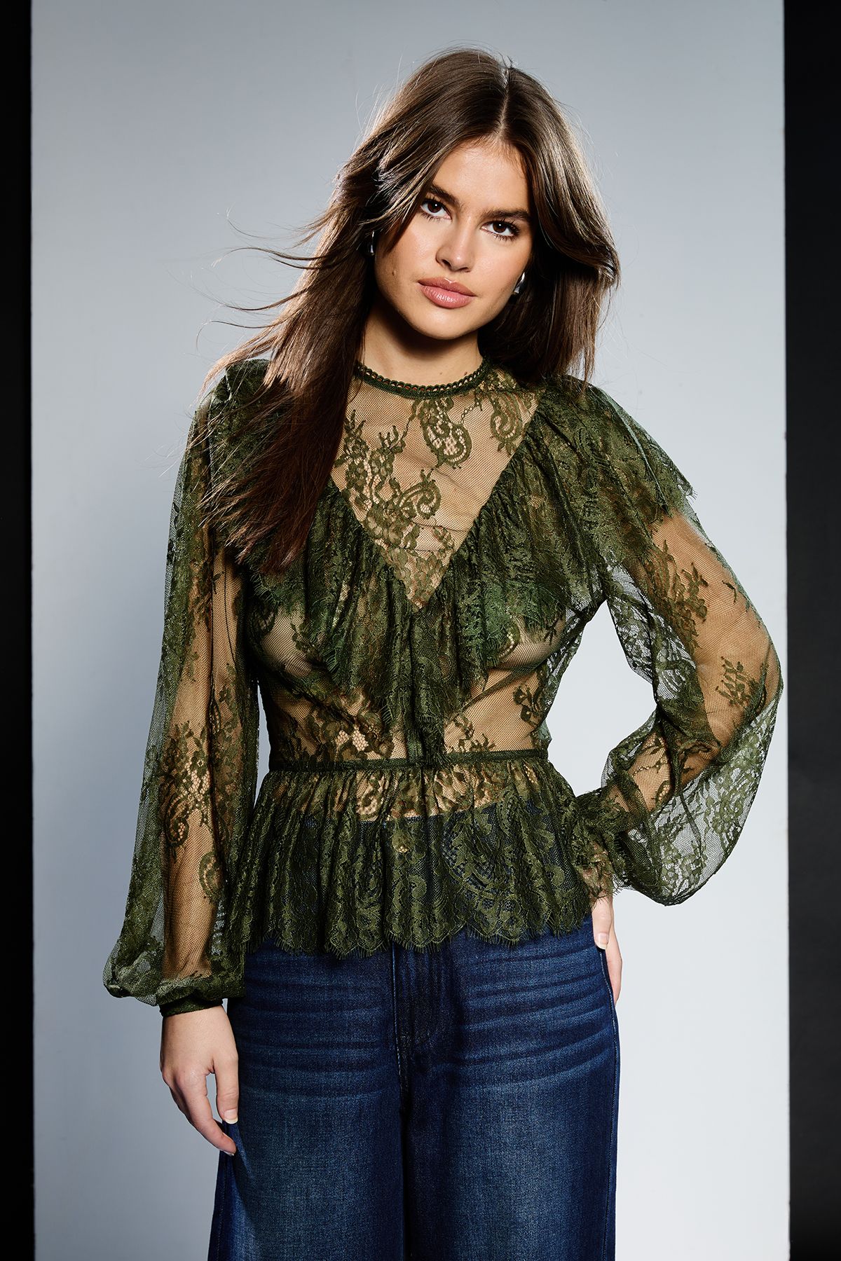 RUNWAY 1.8.1.8 Runway 1.8.1.8 Lace Frill Blouse Khaki