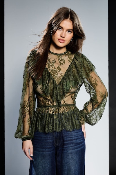 RUNWAY 1.8.1.8 Runway 1.8.1.8 Lace Frill Blouse Khaki