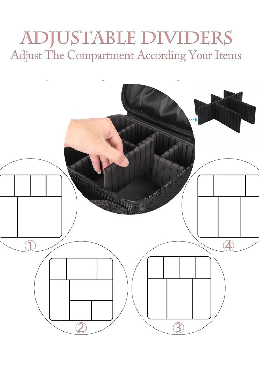 Living and Home Waterproof Vanity Travel Makeup Storage Cosmetic Toiletry Bag Organizer with Adjustable Compartment image 3