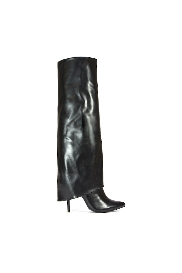 XY London 'Shauna' Knee High Fold Over Boots With Stiletto High Heel